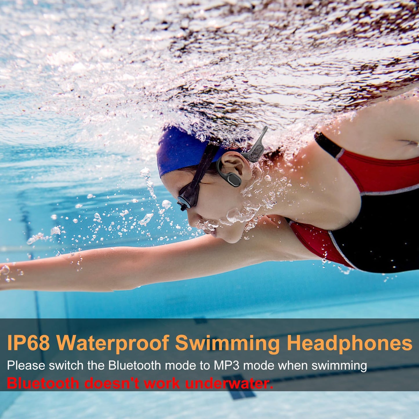 IP68 Waterproof Swimming Headphones, Bone Conduction Liquid Silicone Bluetooth Headphones, Built-in 32GB MP3 Player, Soft and Lightweight Open-Ear…