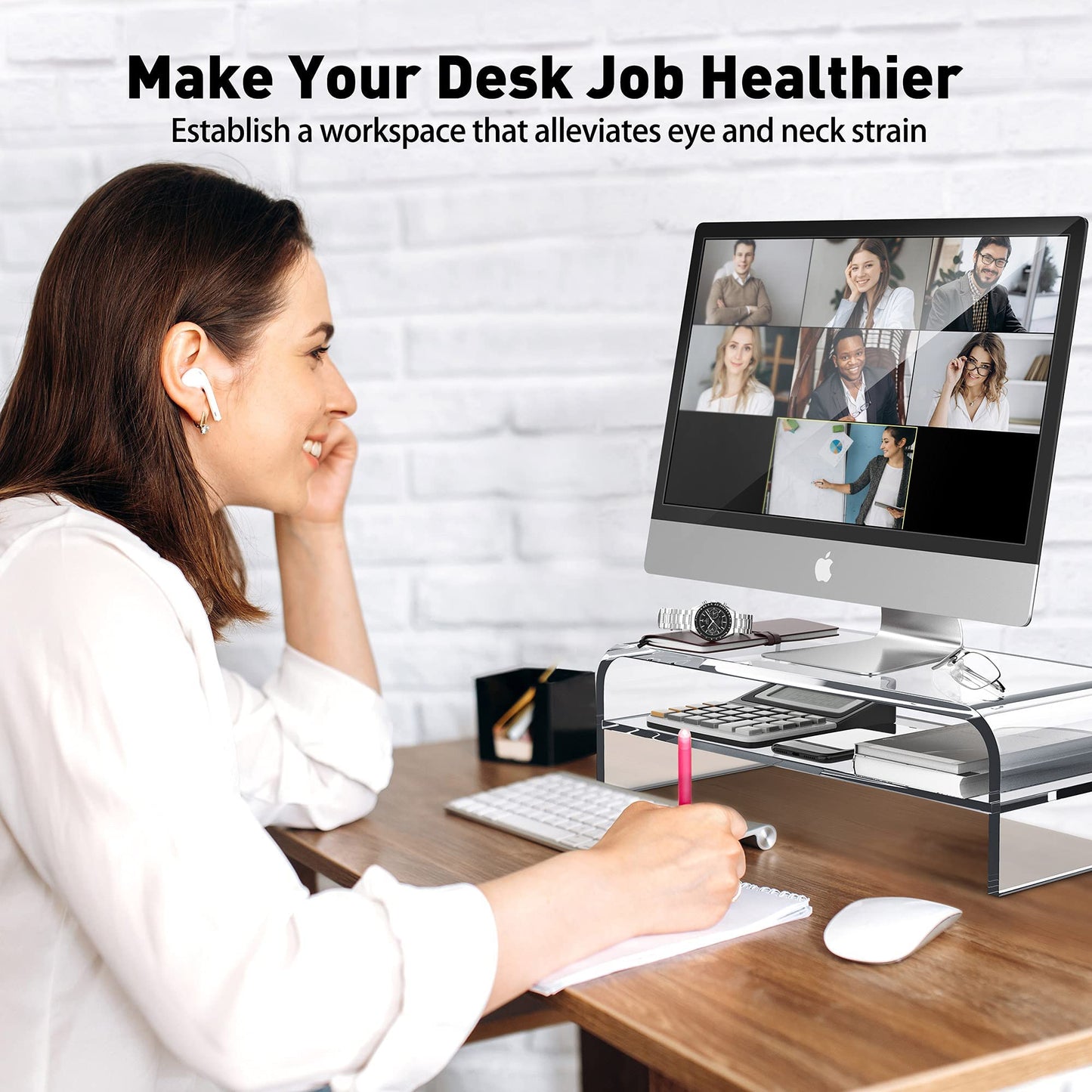 AboveTEK 2-Tier Acrylic Monitor Stand, Computer Riser for Home Office, Clear Monitor Riser for Keyboard Storage, 18.9" x 8.7" Multi Monitor Desk Stand