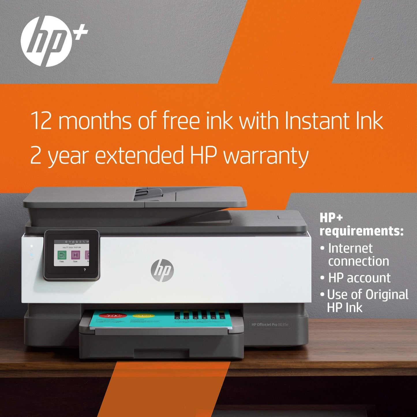HP OfficeJet Pro 8035e All-in-One Wireless Color Printer (Basalt) for home office, with 12 months Instant Ink with HP+, Compatible with Alexa (1L0H6A)