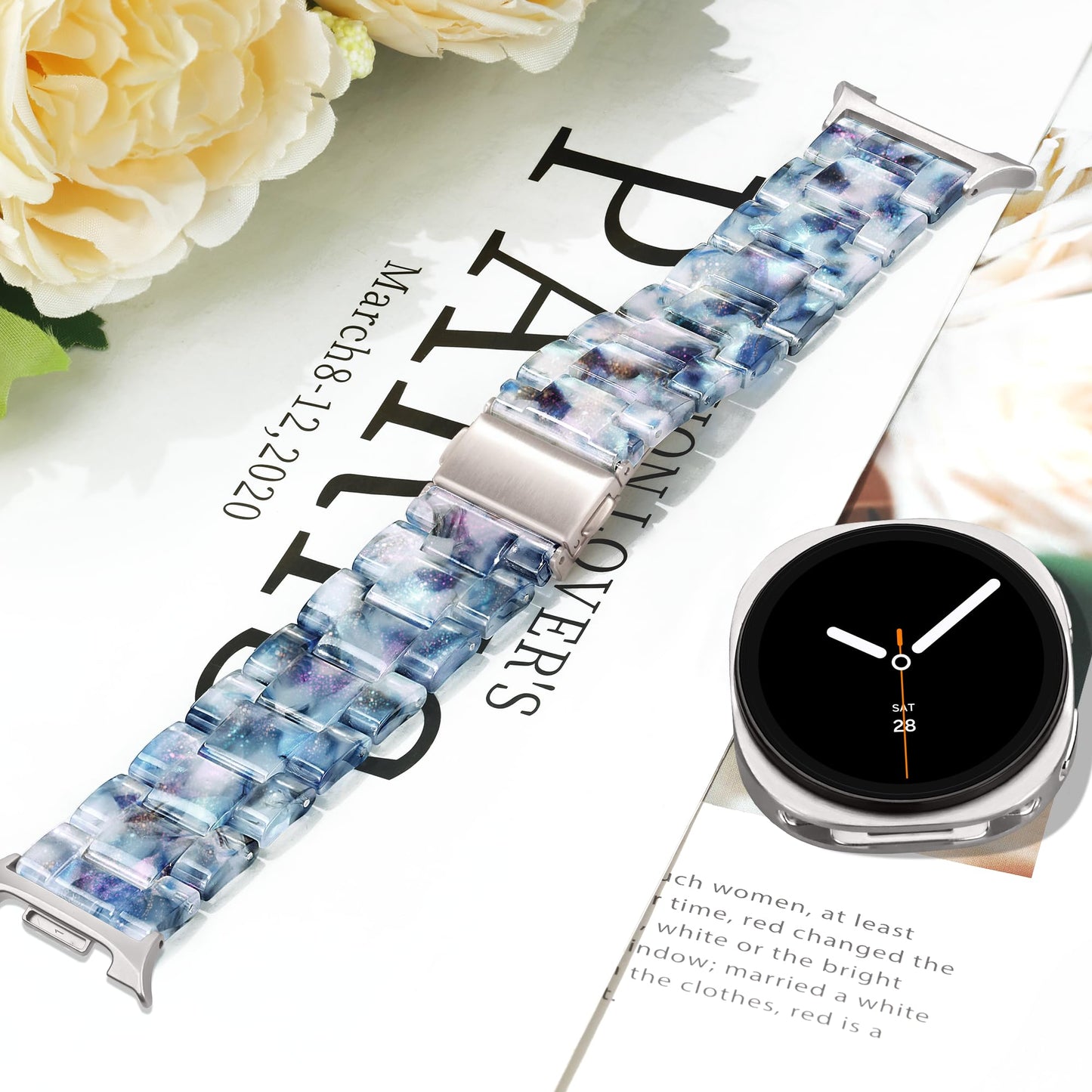 YGTIECS Resin Strap Only Compatible with Samsung Galaxy Watch 9/8 Band 40mm 44mm, for Galaxy Watch 8 Classic Band 46mm, 20mm Soft Resin Replacement