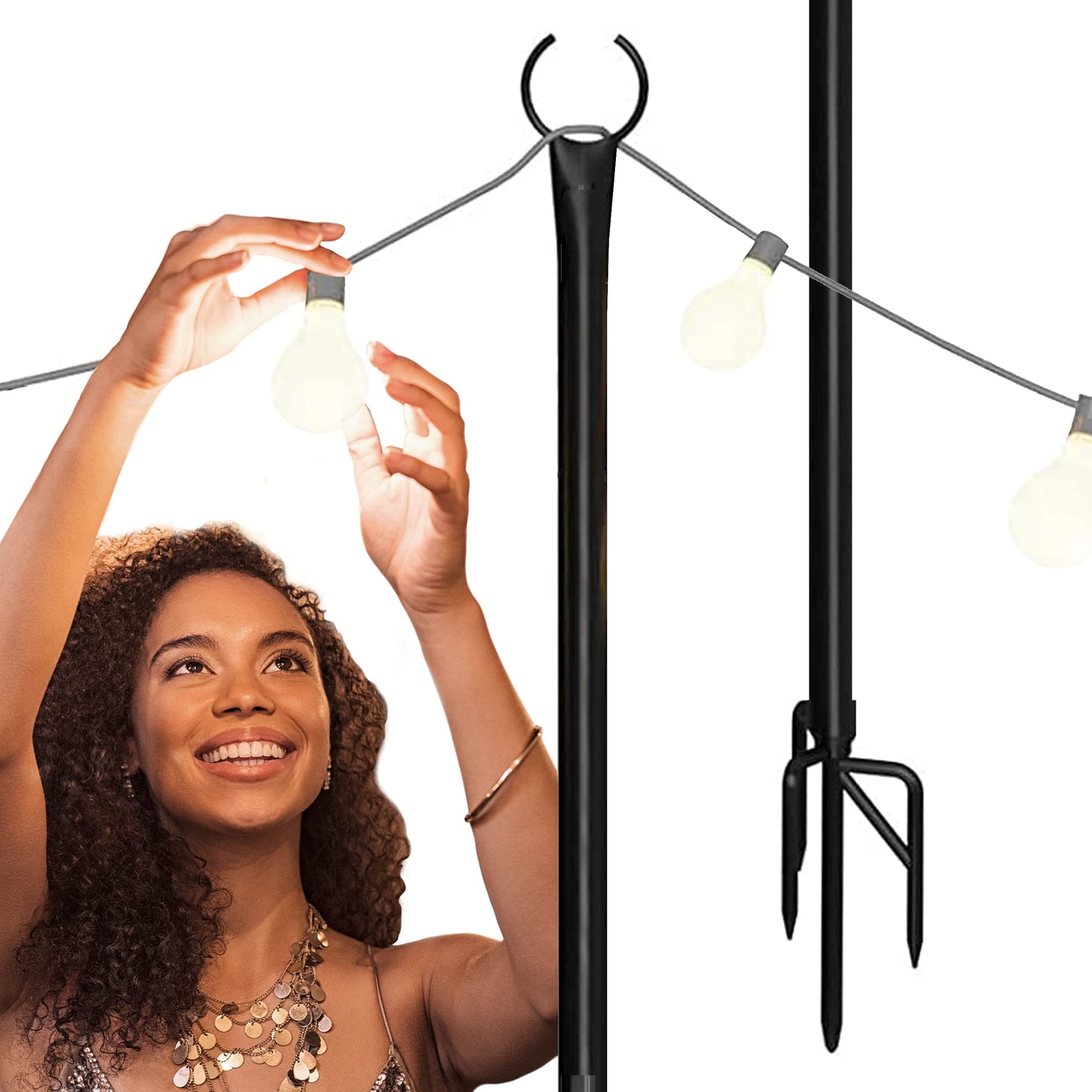 Holiday Styling String Light Poles for Outdoor String Lights - Metal Light Pole w/Hooks for Outdoor String Lighting - Patio Light Accessories Ideal
