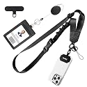 Azrra Adjustable Crossbody Cell Phone Lanyard for iPhone with Phone Tethers & Retractable ID Badge Card Holder (Solid Black)