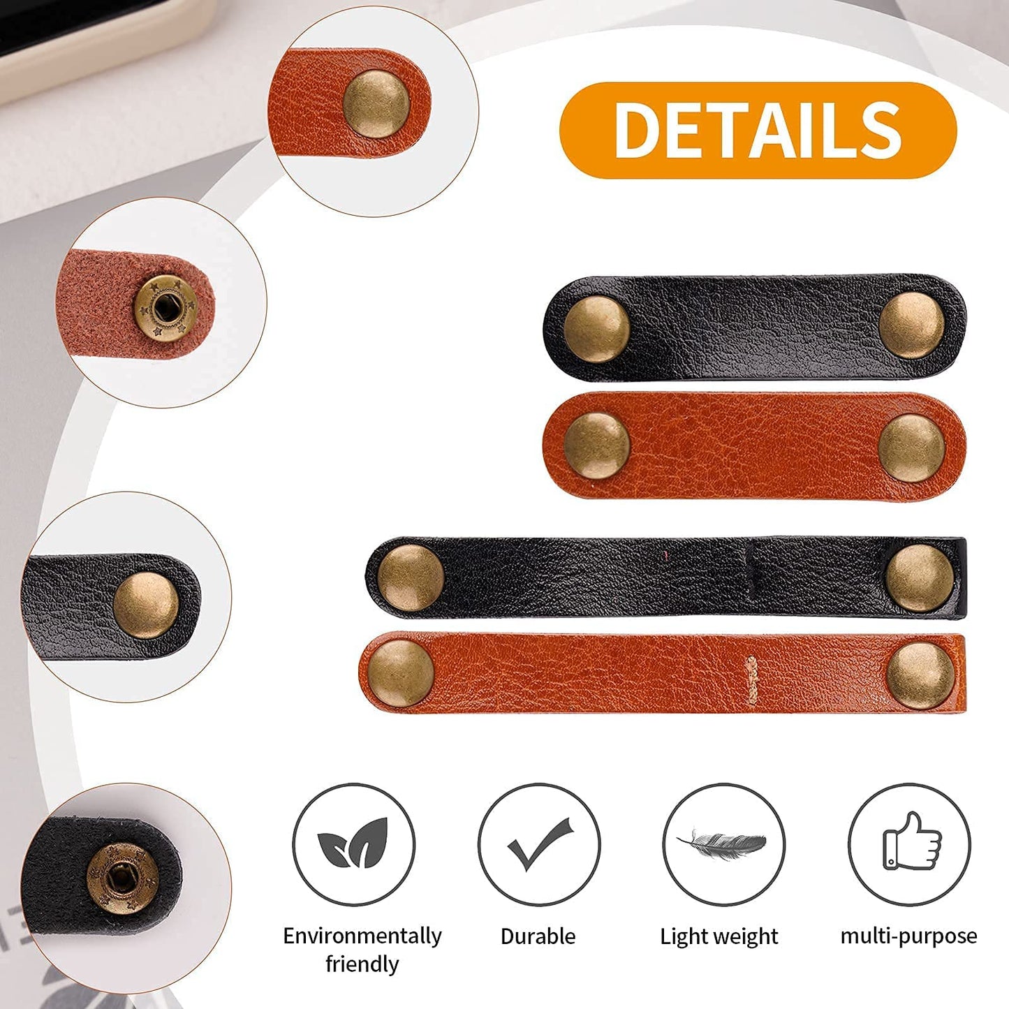 20 Pack Leather Cable Straps Cord Organizers Leather Cable Ties Cord Snap On Cable Holders Keepers For Travel, USB Charging Cable Management Winder