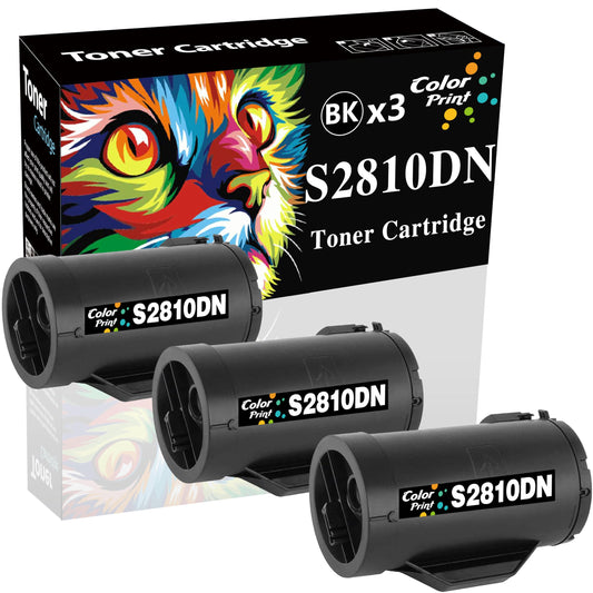 (3-Pack, Black, High Yield) ColorPrint Compatible S2810DN Toner Cartridge Replacement for Dell S2810 S2810X 2810DN Work with 593-BBMF 47GMH H815dw