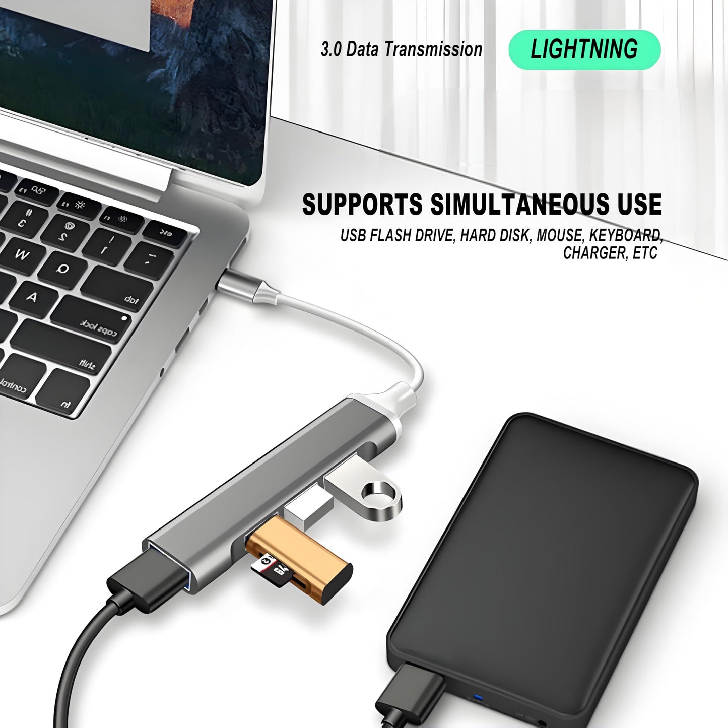 USB Type-C to Multi-Port USB Adapter, 1 Type-C, 4 USB 3.0 Ports (DUCK DANCE)