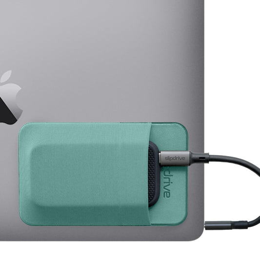 Slipdrive - Portable Hard Drive Sleeve for Laptop - SSD Solid State Drive - Reusable Adhesive - 5” x 3.2” Stick on External Hard Drive Carrying Case