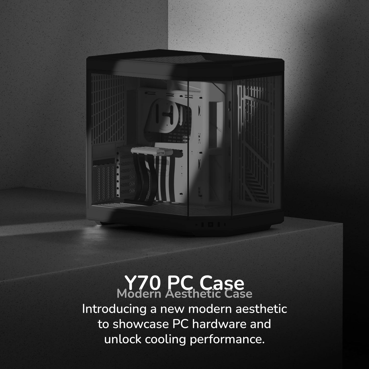 Hyte Y70 Upgraded Modern Aesthetic Dual Chamber Panoramic Tempered Glass Mid-Tower ATX Computer Gaming Case with PCIE 4.0 Riser Cable Included, Black