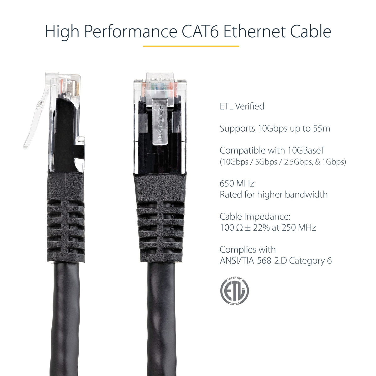 StarTech 10-Pack 6ft Cat6 Snagless Ethernet Cable, Black (C6PATCH6BK10PK)