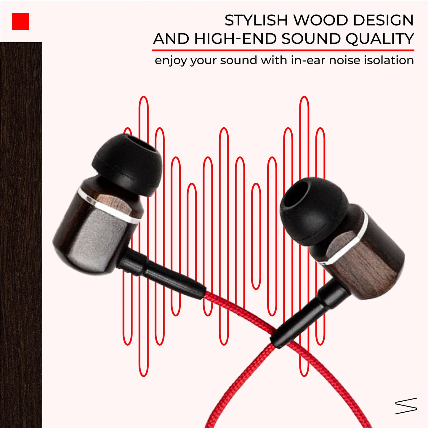 Symphonized MTRX Premium Genuine Wood In-ear Noise-isolating Headphones with Mic and Nylon Cable (Red)