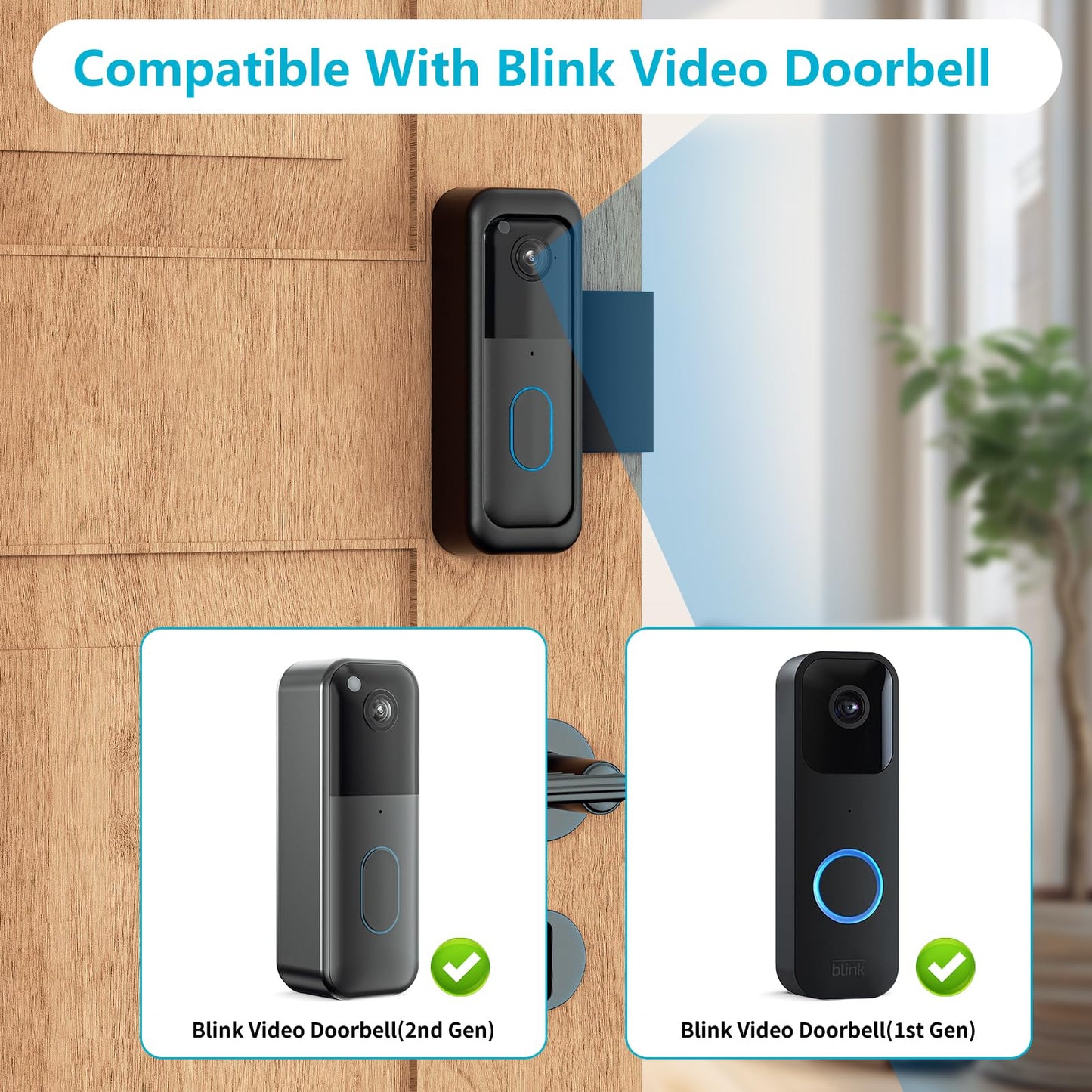 Anti-Theft Blink Doorbell Mount, No-Drill Mounting Bracket for All-New Blink Video Doorbell Camera, Non-Blocking Motion Sensor, Easy to Install, Door