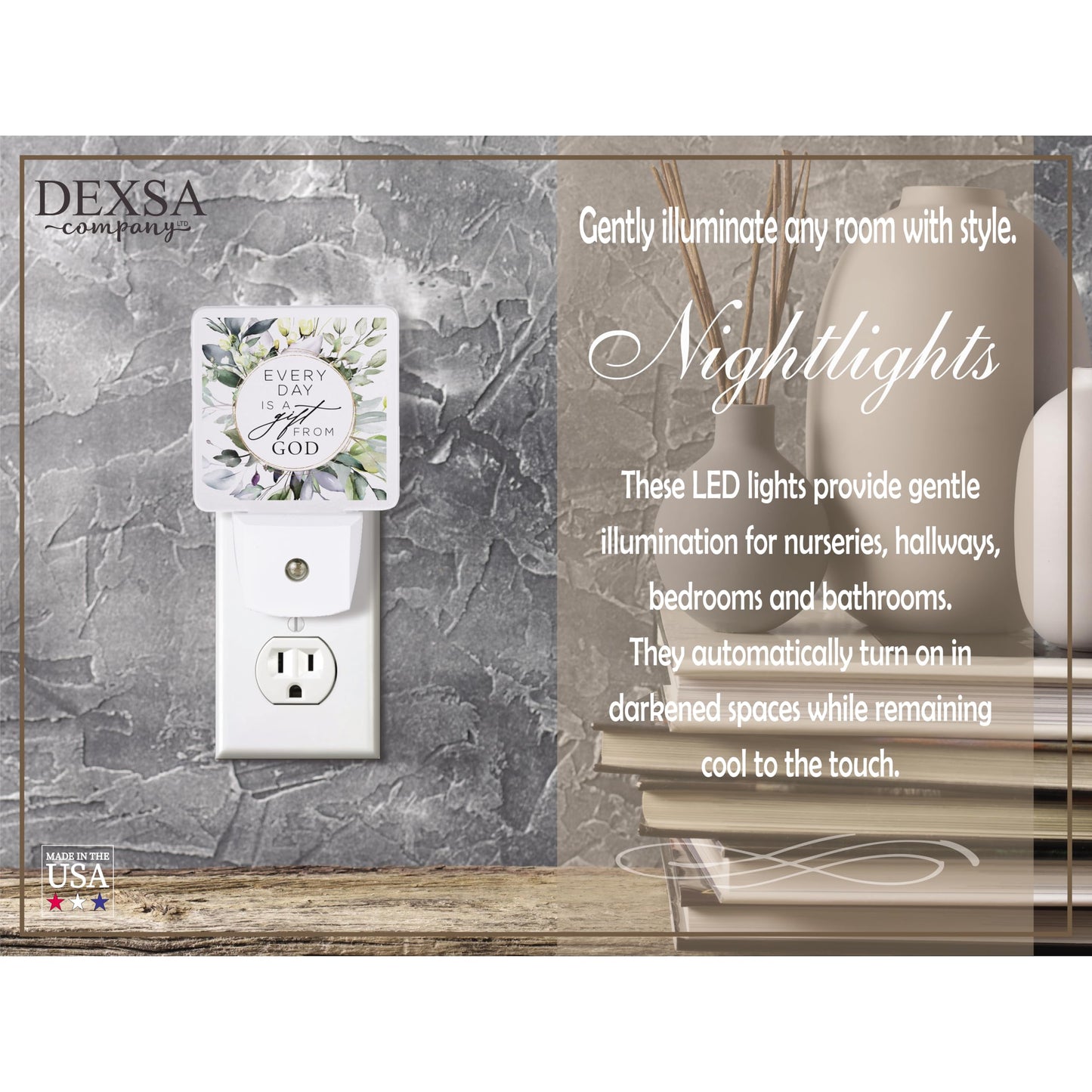 Dexsa Auto ON/Off Plug in LED Night Light - Automatic and Safe, Illuminates and Adds the Perfect Touch to Any Room | Let Your Light Shine Nightlight