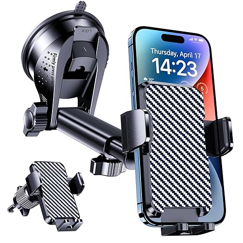 BIVGAZA Phone Holder Car [Military-Grade Suction] Universal Car Phone Holder Mount [Thick Case Friendly] Automobile Accessories Dashboard Windshield