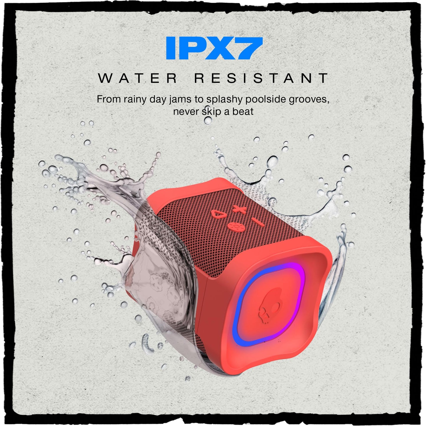 Skullcandy Terrain Mini 2 Wireless Bluetooth Speaker, IPX7 Water Resistant, 14H Battery, Multi-Link, LED Light Show, Lightweight & Portable (Red)