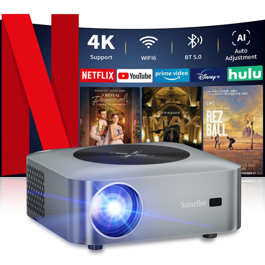 [Upgraded] Outdoor Projector 4K Smart Projector Google TV Proyector with 5G WiFi/Bluetooth/AI Electric Focus, ZOOM, Max 300” Screen, HDMI/USB/TV