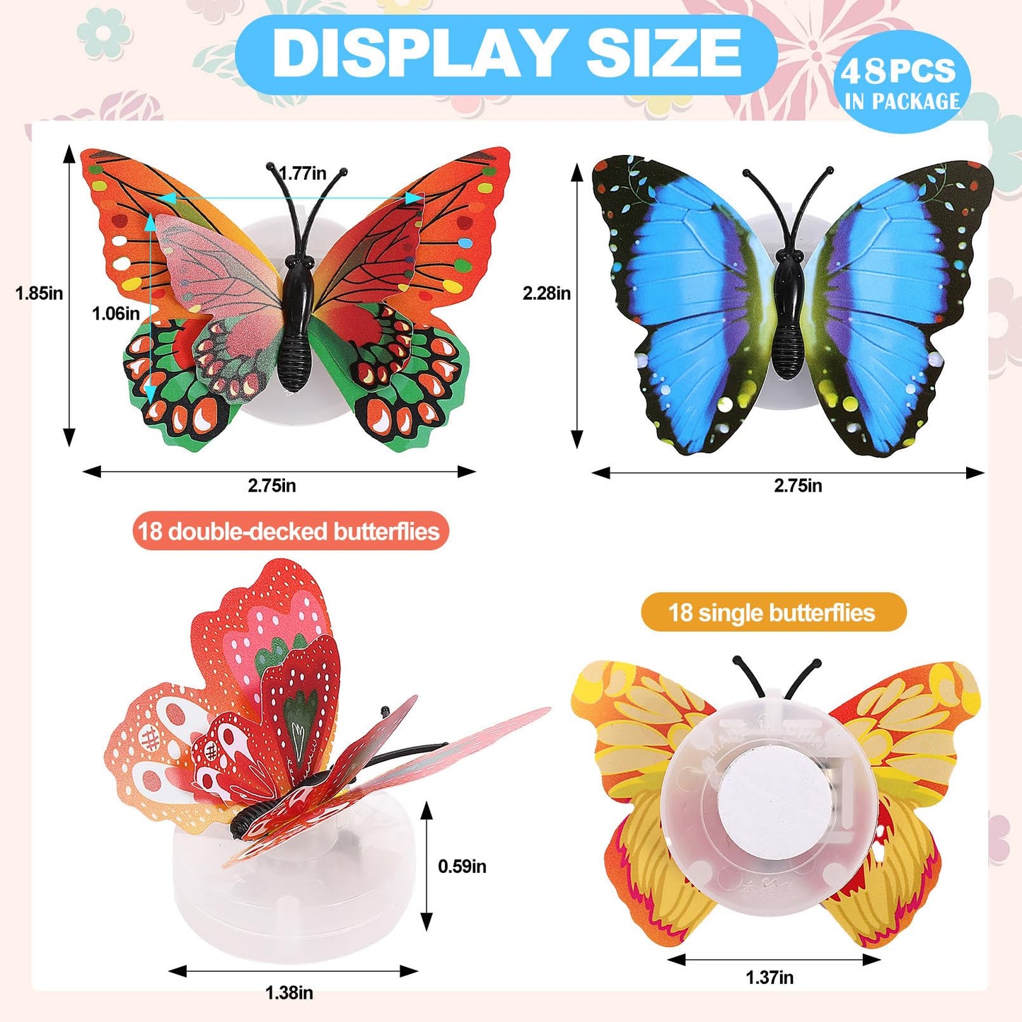 Blcculi 48 Pcs 3D LED Butterfly Decoration - Night Light Sticker Butterflies, Wall Light for Bedroom, Garden, Backyard, Lawn, Party