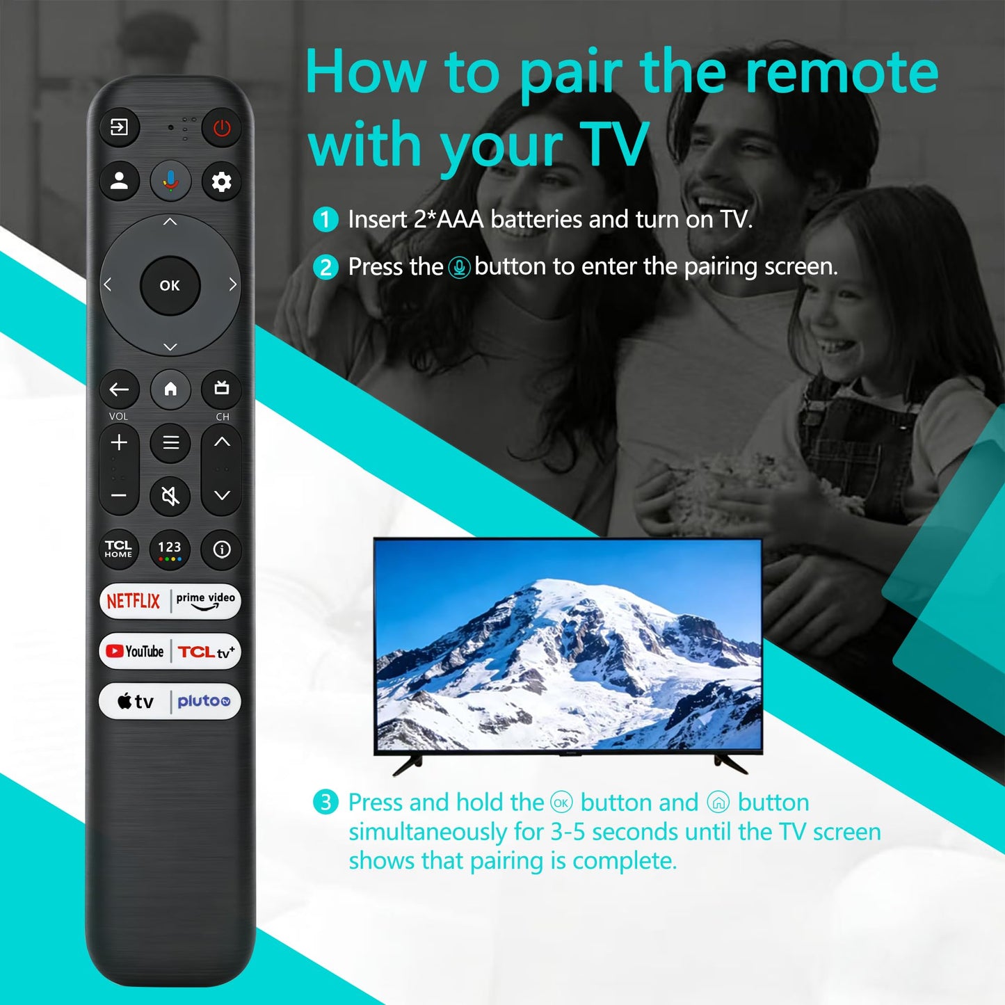 RC813 Remote Control Compatible with TCL Google TV LED QLED 4K UHD Smart TVs Replacement S4 S5 Q6 QM7 Series, 40ft Range, Netflix Shortcut Large