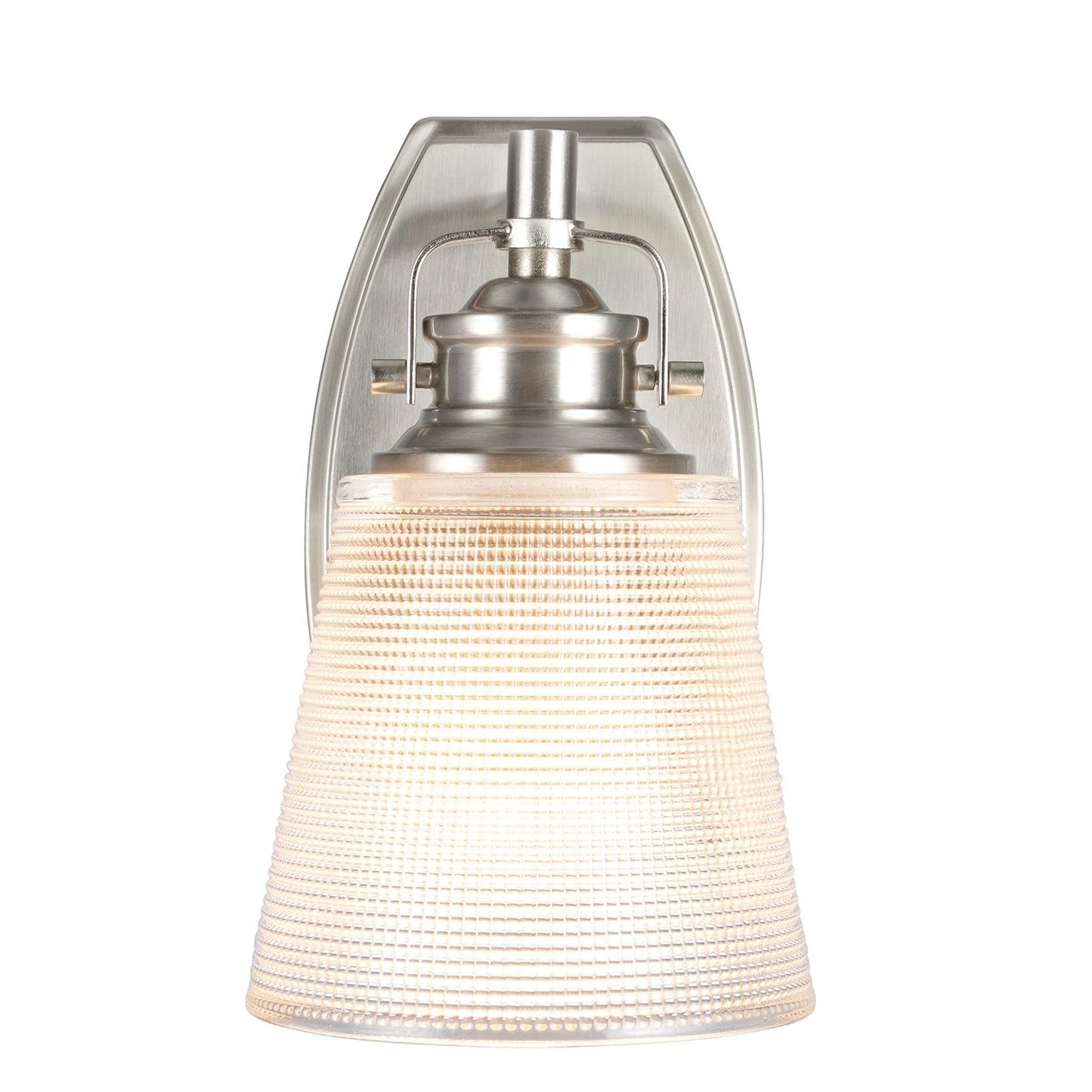 Aspen Creative 62085, One-Light Metal Bathroom Vanity Wall Light Fixture, 5" Wide, Transitional Design in Brushed Nickel with Clear Glass Shade