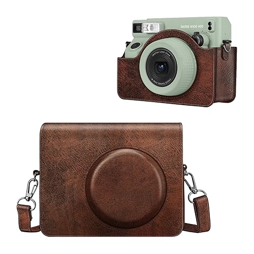 Fintie Protective Case for Fujifilm Instax Wide 400 Instant Film Camera - Premium Vegan Leather Bag Cover with Removable Strap, Vintage Brown