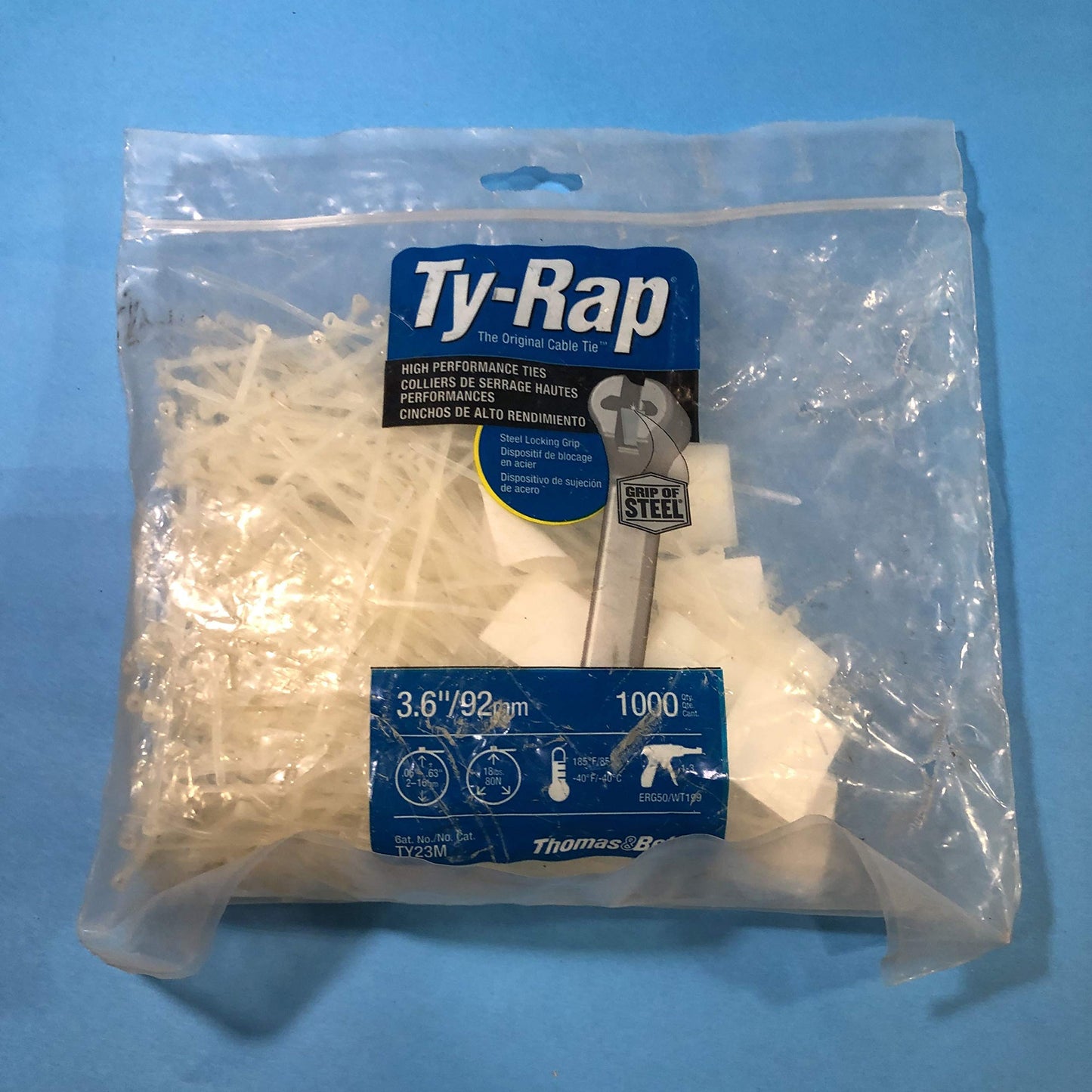 THOMAS & BETTS - TY23M - CABLE TIES, 91.95MM L, NYLON 6.6, NAT, 18LBS, PK1000