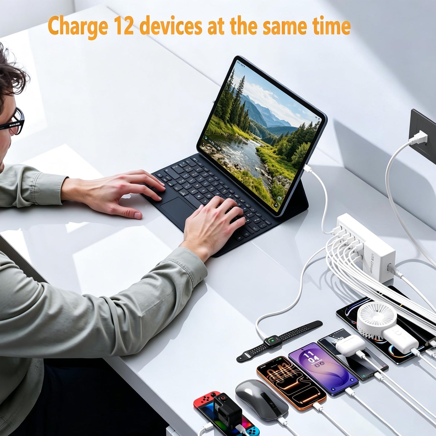 USB Charging Station 50w10A 12 Ports Multiple Charging Block, USB C Strip for iPhone 13/14/15/16/17/Smartphone/Tablet/Watch/Headphones and Multiple