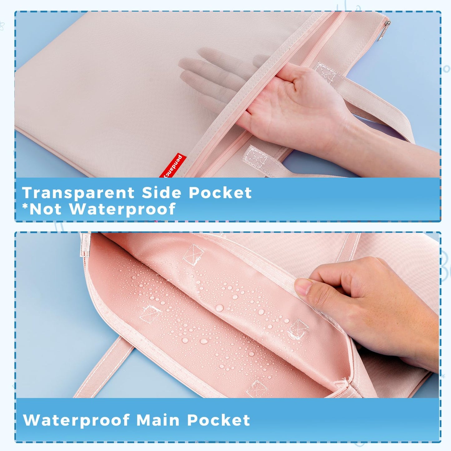 Pendancy Mesh Zipper Pouch A4 Size, Large Double Pocket Waterproof File Bag with Handle, 11x13.8 in Foldable Document Storage for Puzzle Project/Cross