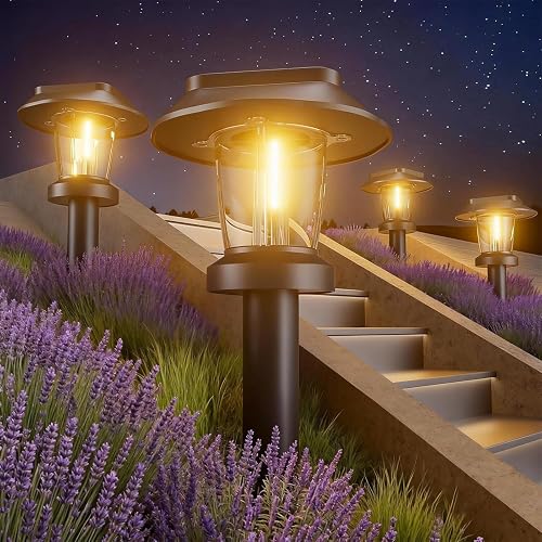 Pywut Solar Pathway Lights Outdoor - 12 Pack Solar Powered Garden Lights Waterproof IP65, Decor Landscape Lighting with Three Lighting Modes for Yard