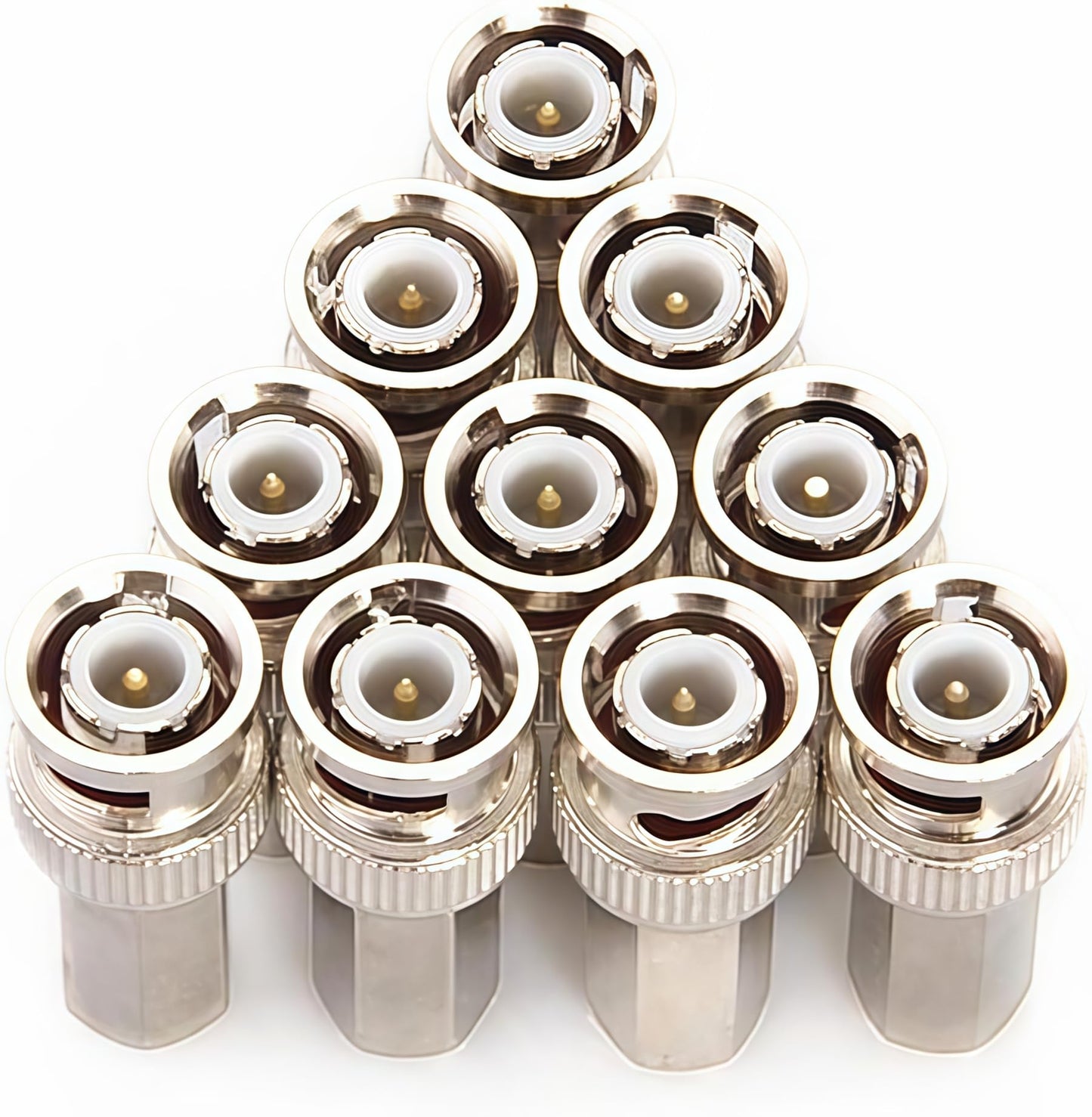 10-Pack BNC Male Twist-on Connector for RG59 Coaxial Cable - 75 Ohm, Nickel-Plated Brass Housing, Brass Contacts - for CCTV Security Systems