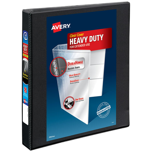 Avery® Heavy-Duty View 3 Ring Binder, 1" One Touch Slant Rings, Holds 8.5" x 11" Paper, 1 Black Binder (05300)