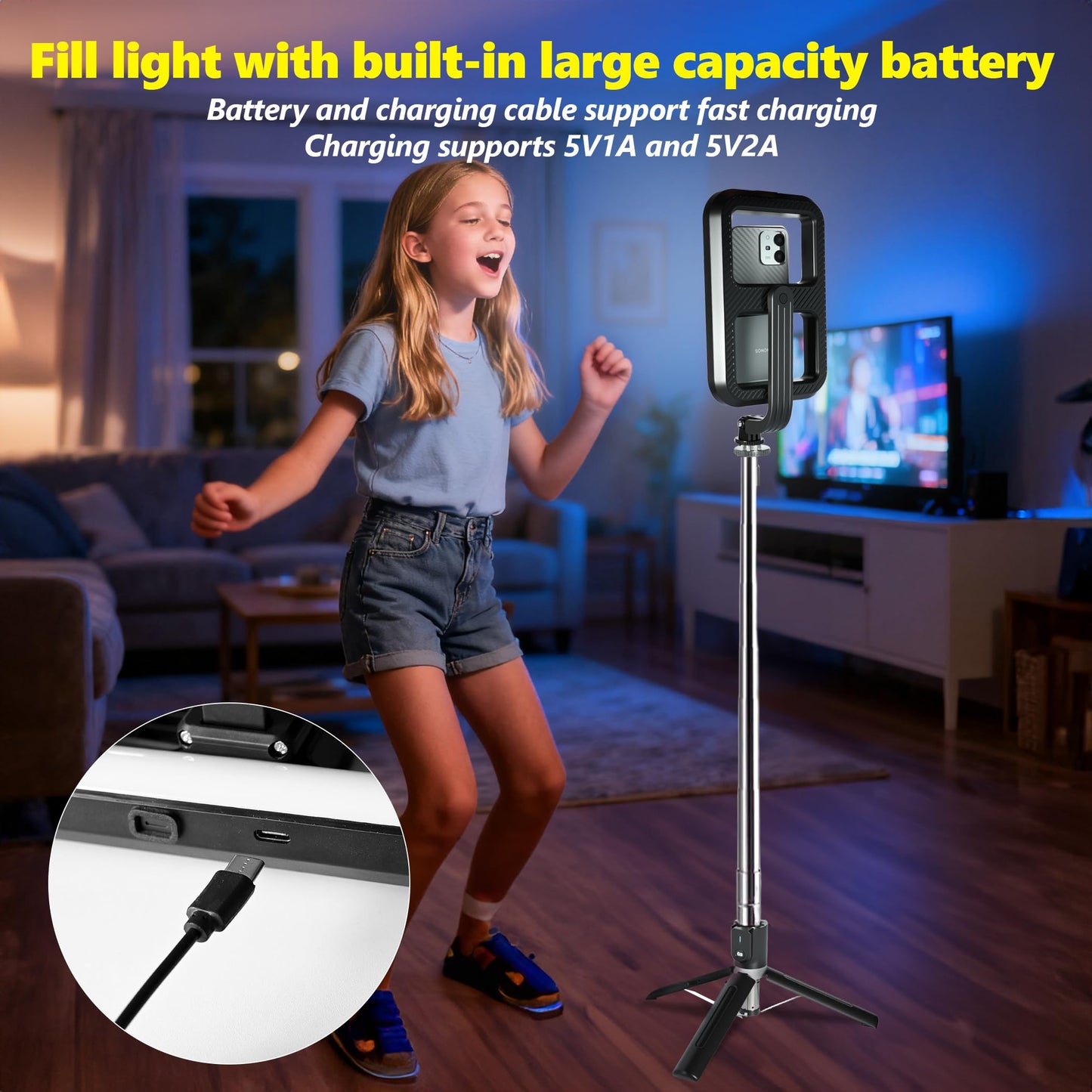 Foldable Selfie Light with Stand,54" Extendable Phone Holder Selfie Stick with Dimmable LED Lights and Remote,Ring Light Tripod for Video