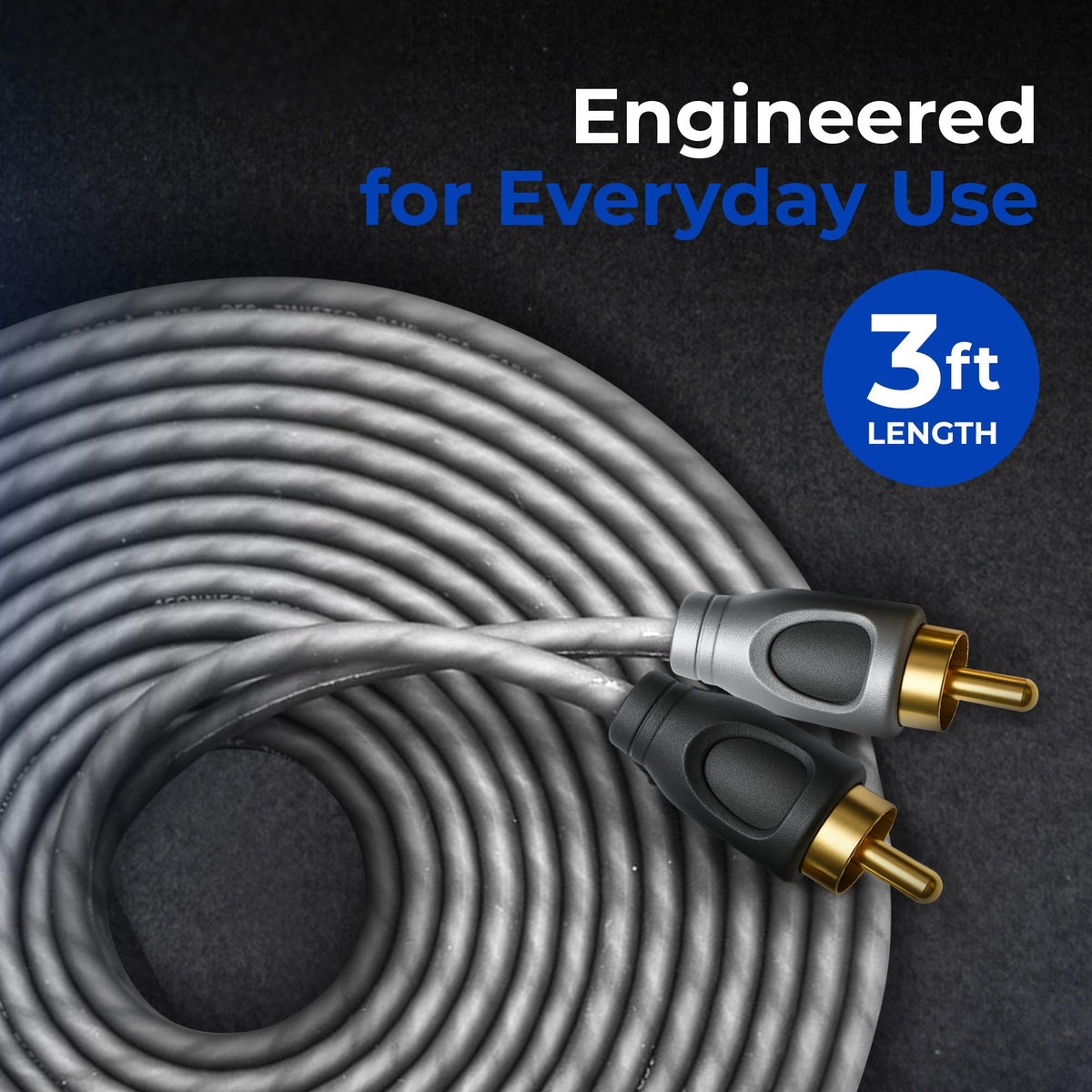 DEEJAYLED 3-Ft RCA Cable - RCA Male to RCA Male Audio Cable, EMI Protection, Flexible Soft Touch Construction, Suitable for Car Audio, Turntables, Amplifiers, Receivers, Cd Players, and Subwoofers
