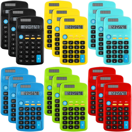 PLMMOUT 18 Pack Pocket Size Mini Calculators, Solar Dual Power Basic Calculator, 8 Digit Display Colorful Calculators, Small Calculator for Office
