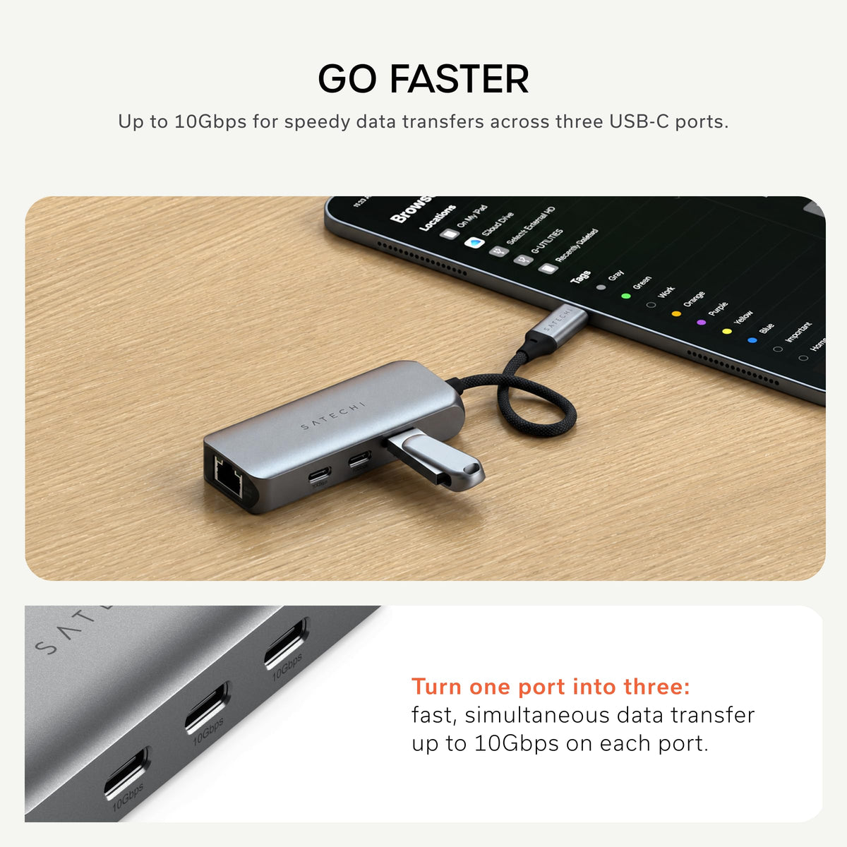 Satechi 4-in-1 USB-C Ethernet Adapter, 2.5 Gbps Speed, Chrome