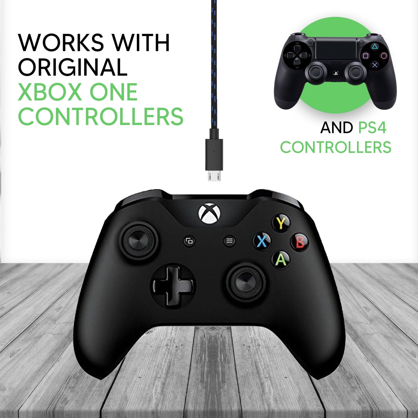 Talkworks Controller Charger Cord for Xbox One - 2 Pack 10 ft Nylon Braided Micro USB Charging Cable - Also Android Compatible with Samsung Galaxy