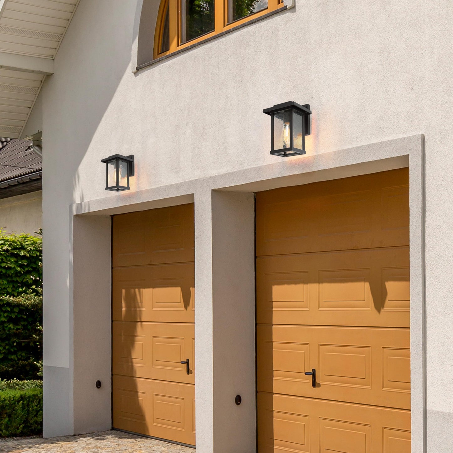 GEPOW Black Outdoor Wall Lights, Modern Farmhouse Porch Lights Outdoor Wall Mount with Water Ripple Glass, Waterproof Anti-Rust Rectangular Exterior