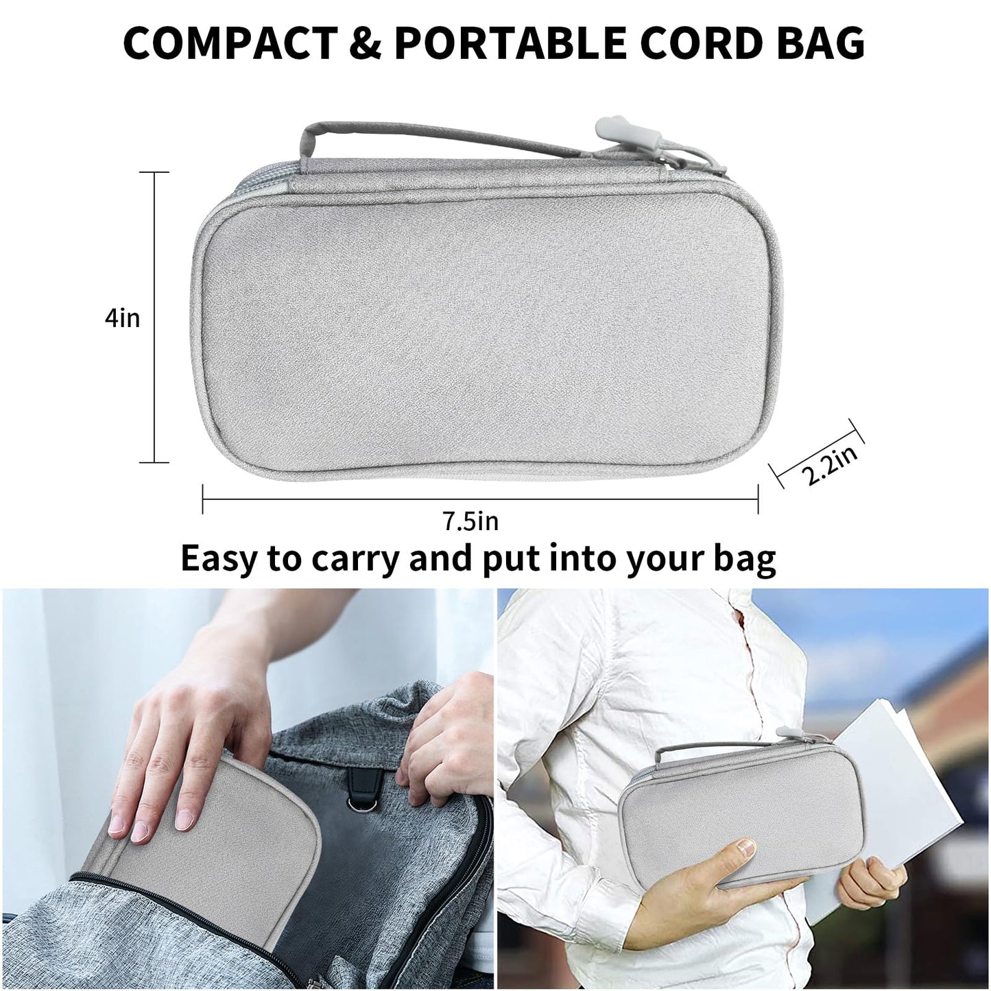 SMONT Gray Tech Organizer Pouch, Travel Electronics Accessories Case with Dual Sections for Cables, Portable Console, Hard Drive - Slim EDC Bag