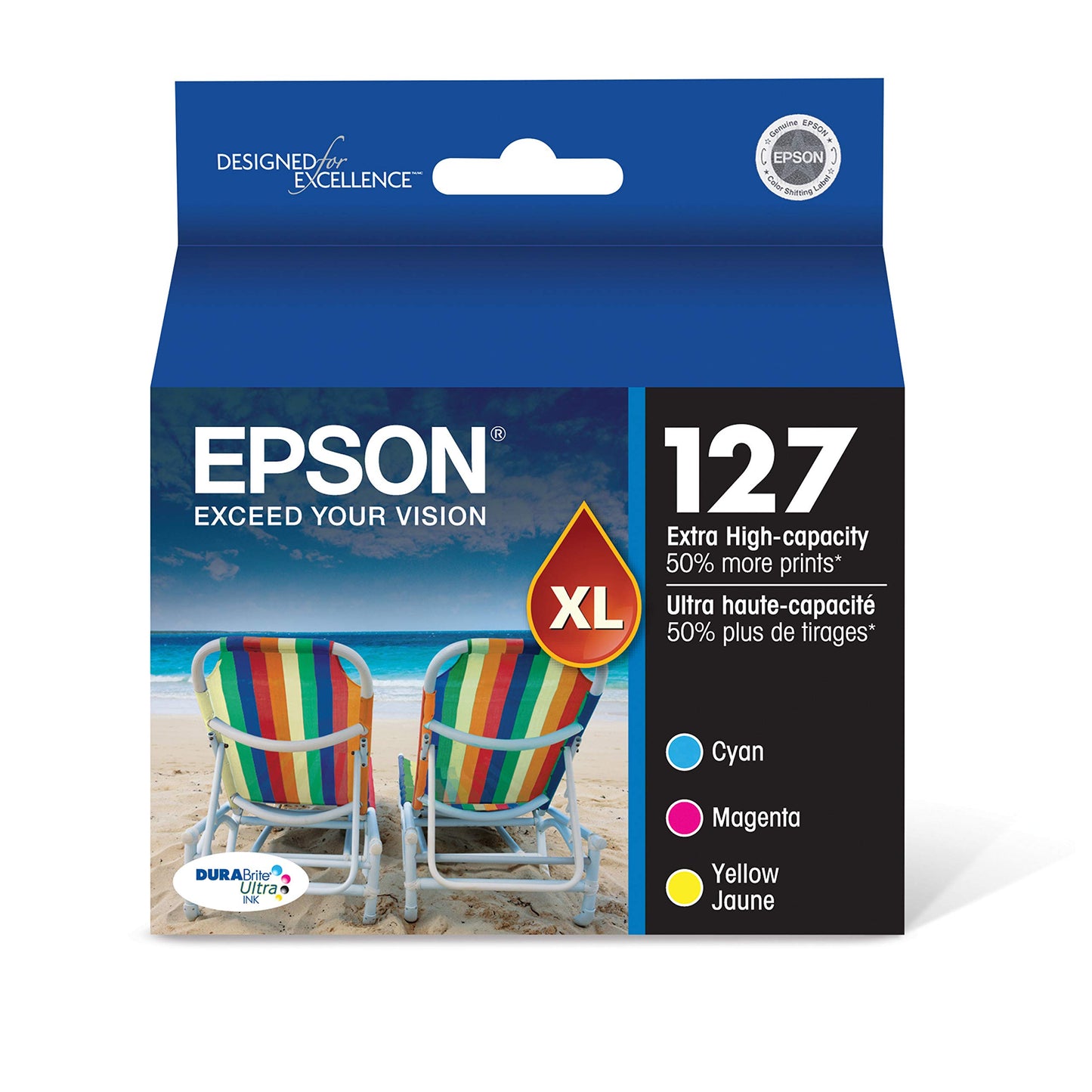 Epson T127 DURABrite Ultra Ink Standard Capacity Color Combo Pack (T127520) for Select Stylus and Workforce Printers Cyan