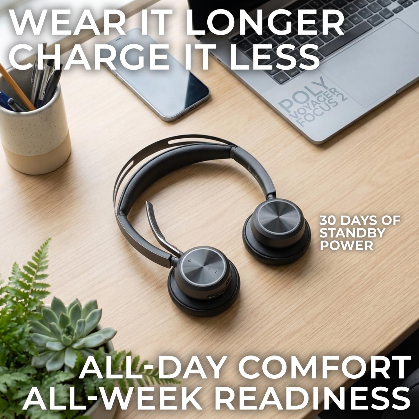 Poly Voyager Focus 2 UC Bluetooth Wireless Headset, USB-C, Connects to Deskphone, PC, Mac, Cellphone Work Calls - Compatible with Teams, Zoom…