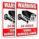 2 PC 24 Hour Video Surveillance Sign, Reflective 7x10 Aluminum Smile You're On Camera Signs Outdoor, Weatherproof Security Camera Warning Signs