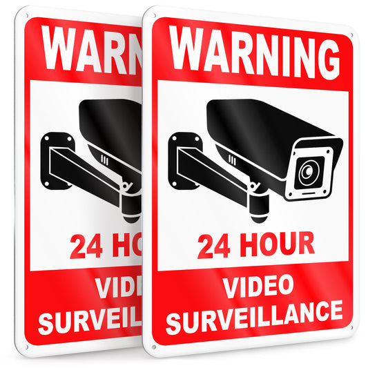 2 PC 24 Hour Video Surveillance Sign, Reflective 7x10 Aluminum Smile You're On Camera Signs Outdoor, Weatherproof Security Camera Warning Signs