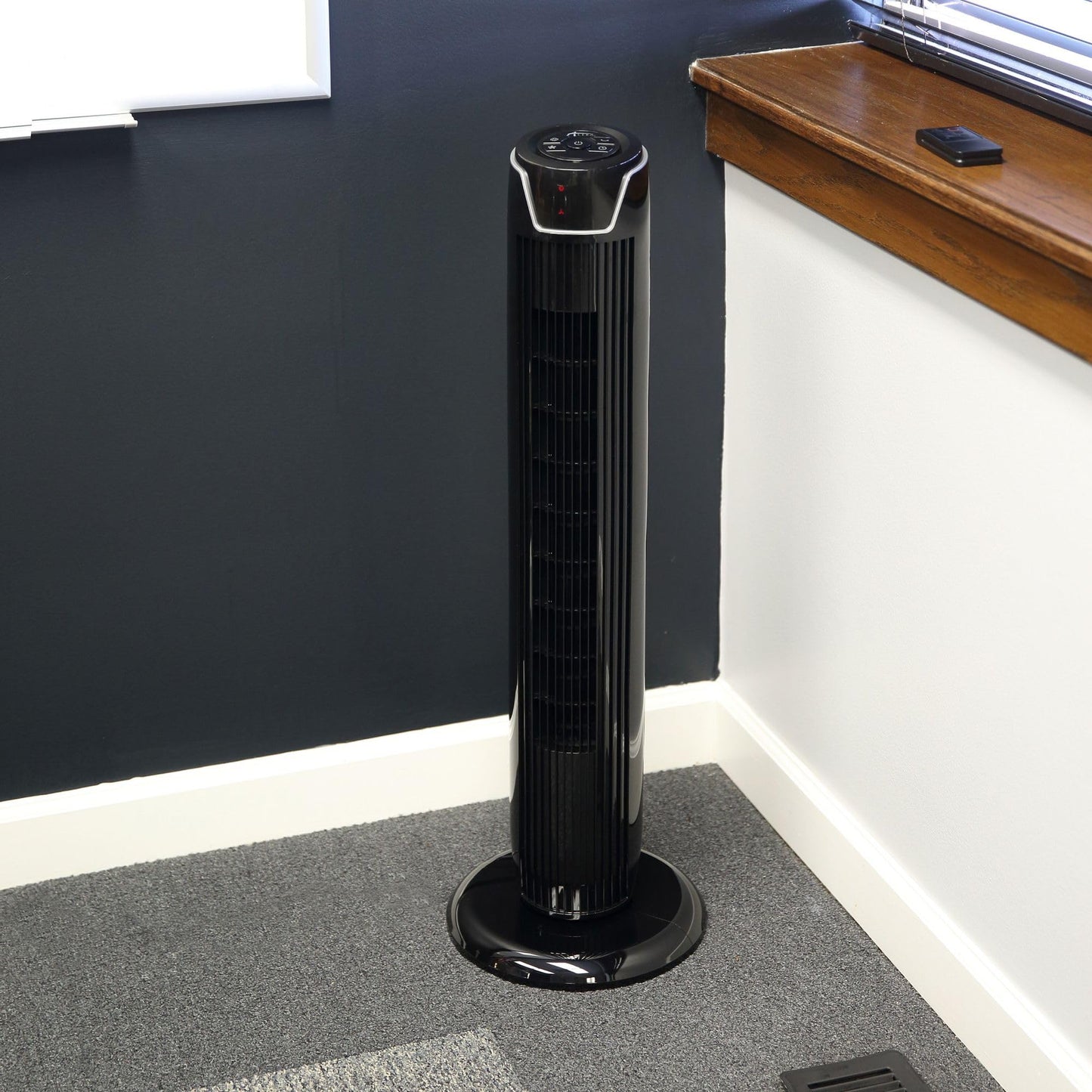 Alera 36" 3-Speed Oscillating Tower Fan With Remote Control, Plastic, Black