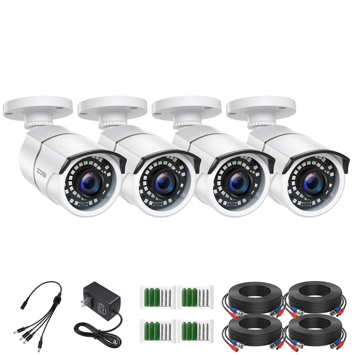 ZOSI 4 Pack 2MP 1080p HD-TVI Home Security Camera Outdoor Indoor 1920TVL, 36PCS LEDs, Night Vision, Weatherproof Surveillance CCTV Bullet Camera