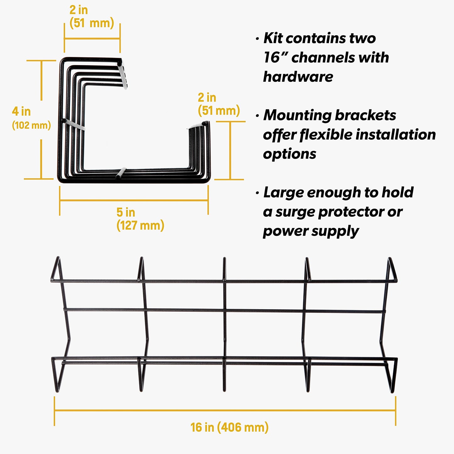 Simple Cord Wire Tray Desk Cable Organizer - 32" Open Slot Raceway to Hold Cables, Cords, or Wires on Desks - Office Cable Management (Pack of 2)