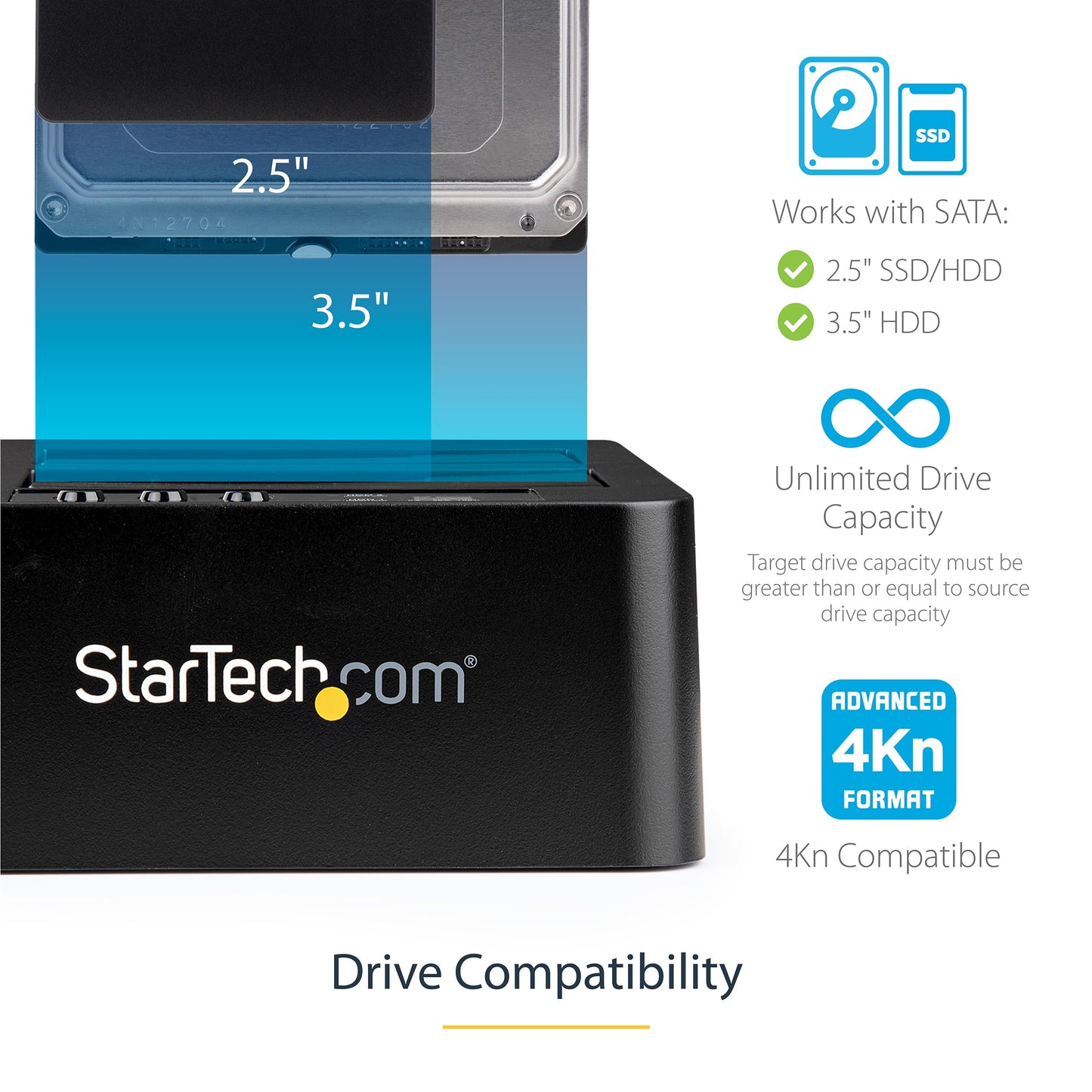 StarTech.com Standalone Hard Drive Duplicator, External Dual Bay HDD/SSD Cloner/Copier, USB to SATA III Docking Station