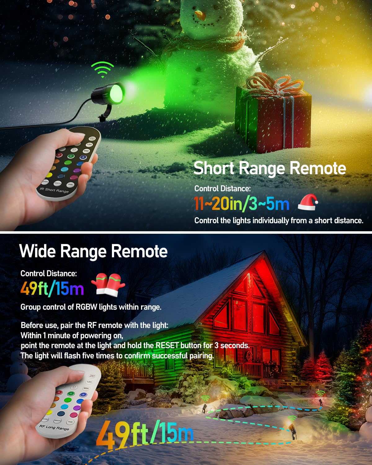 HIBOITEC 12W Christmas Spotlight Outdoor with Plug Timer Color Changing 120V Landscape Lighting Waterproof Dimmable LED Spot Light for Yard Christmas