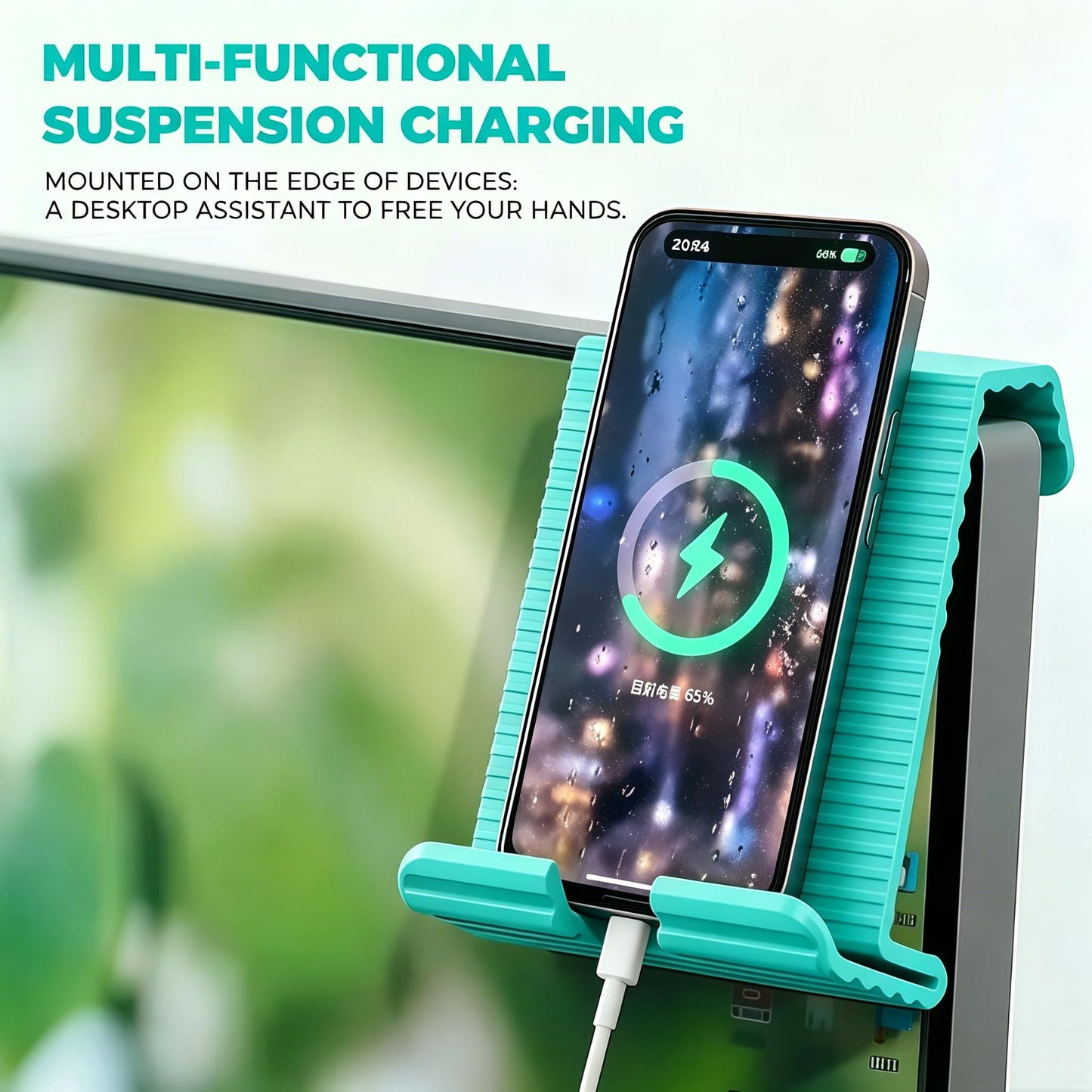 ZURCAS Flexible Silicone Aluminum Phone Holder Tablet Stand with Charging Port Design, Foldable Airplane Laptop/Phone Stand for Home Office Travel