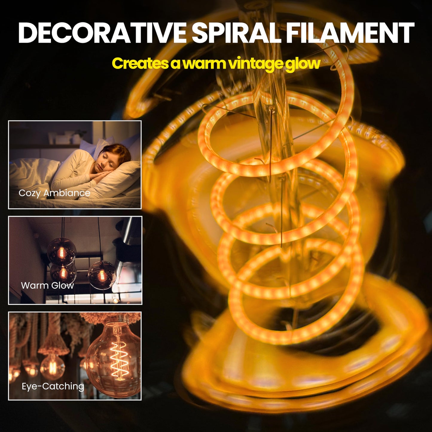 LafoHome TimelessGlow 4 Pack G25 LED Filament Bulbs, 2000K Warm Amber, Dimmable, E26 Base, 5W 40W Equivalent, Vintage Amber Glass Globe Bulbs