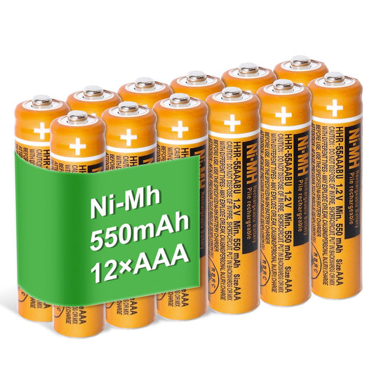 EOCIK 12 Pack HHR-55AAABU NI-MH AAA Rechargeable Batteries 1.2V 550mAh AAA Batteries for Panasonic Cordless Phones,Remote Controls, Electronics