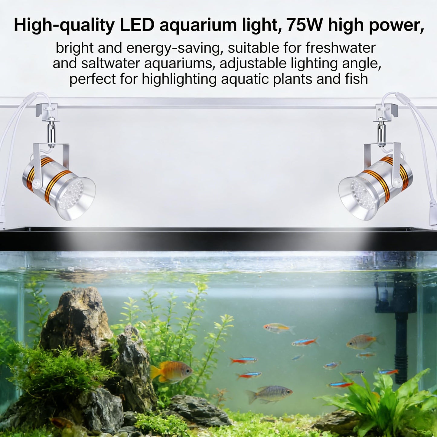 75W High-Power LED Spotlight, Jewelry Display Light, Full Spectrum Plant Grow Light, Aquarium Light, Hook or Ceiling Mount (6000K) White Light