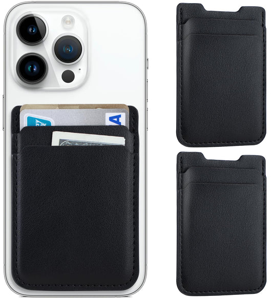 Fulgamo 2Pack Phone Wallet Stick on, Card Holder for Back of Phone Case, Leather Credit Card Holder for Cell Phone Sticky Wallet Double Pocket Sticker