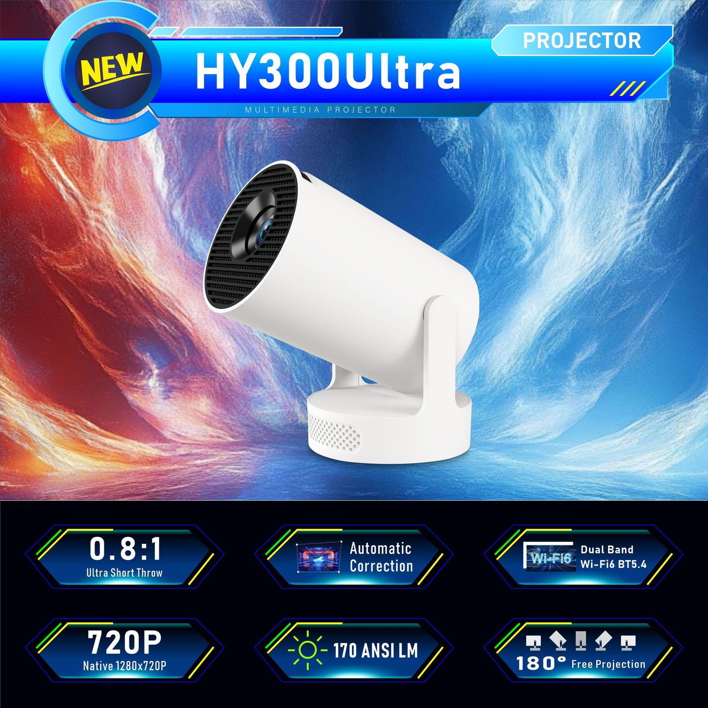 XIAOHUI Mini Projector, 2025 Portable Smart Projector with WiFi and Bluetooth, 1000 Lumens, 150-inch Display, LCD LED Technology